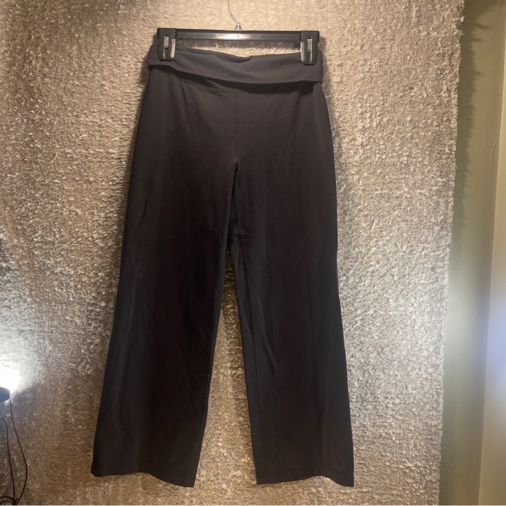 Athleta Foldover Wide Leg Pants Black SP Nylon Y2K USA Made